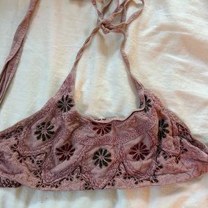 pink boho halter crop top